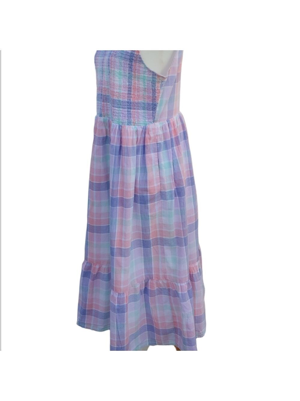 J.Crew Women's Smocked Tiered Cotton Plaid Dress in Pastels Multi size Large - Picture 15 of 17